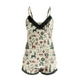 thumbnail image 4 of Bjutir Women Christmas Print Shorts Set 2 Piece Pajamas Set Lace Backless Trim V Neck Sling Tops With Shorts Outfit Set Lingerie Sleepwear Beige Size M, 4 of 5