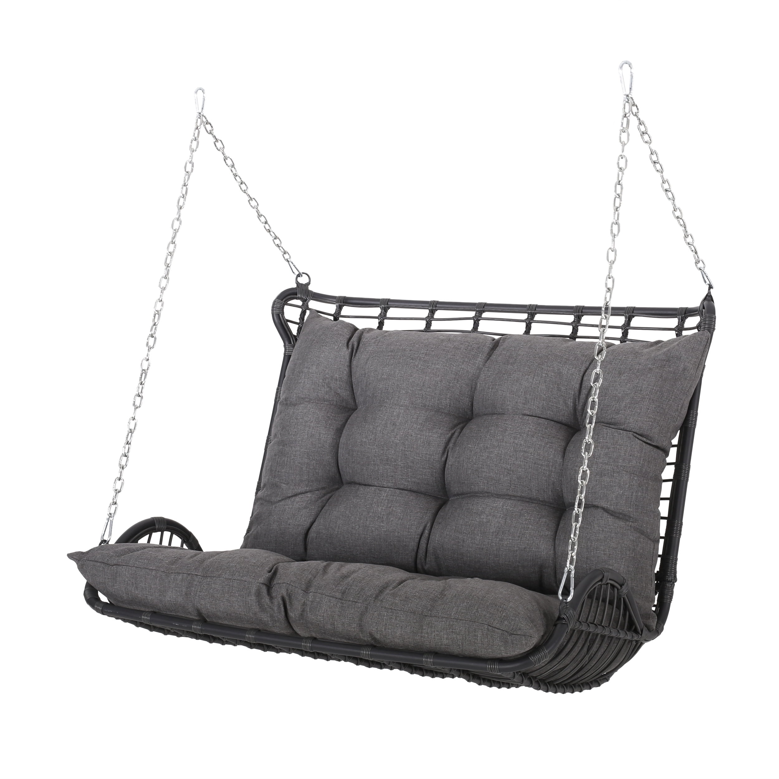 Hurlbut Wicker Outdoor Porch Swing with Cushions, Gray and Dark Gray
