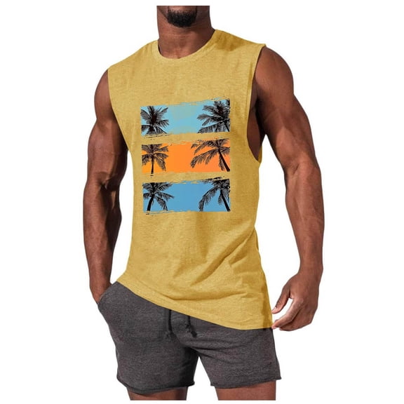Rvwovn Men's Muscle Tank Top Tropical Graphic Breathable Sleeveless Gym Shirt for Summer Beach or Workout