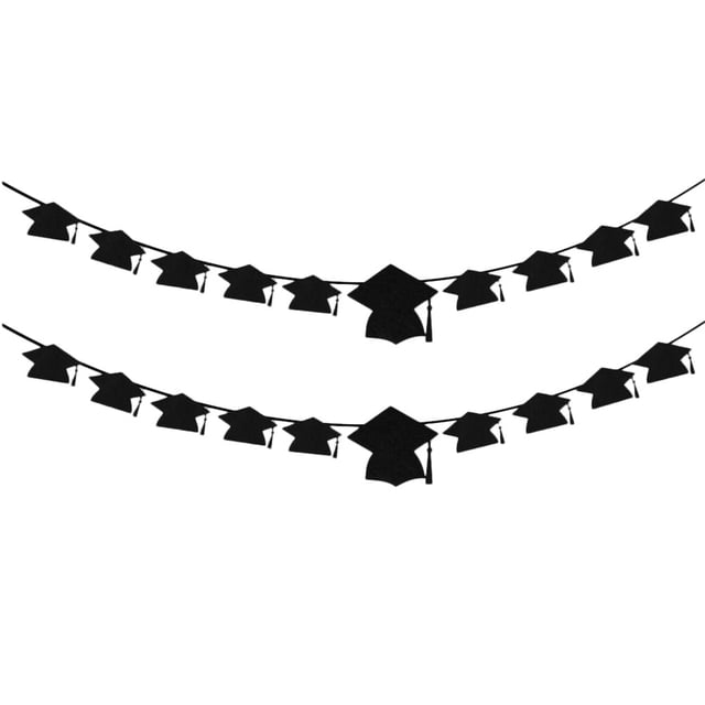 2 Sets Graduation Banner Bachelor Bunting Graduation Party Photo Prop School Class Party Pull Flag (Black)