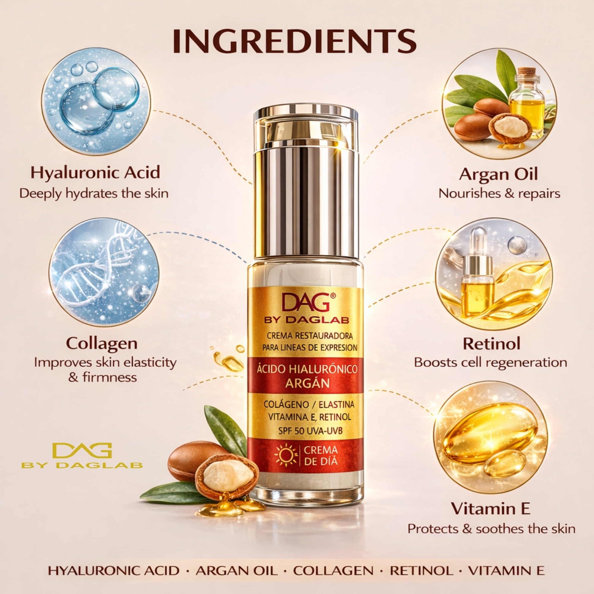 DAG by DAGLAB Day Face Cream with Hyaluronic Acid and Argan Oil, Lightweight Daily Moisturizer, Hydrating Facial Cream for All Skin Types, 1.3 fl oz
