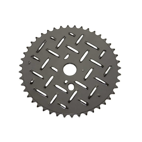 Black and chrome Bike Chainring 44t 1/2 X 1/8. Steel bicycle chainring, bike sprocket, bicycle sprocket for 1 peice crank.