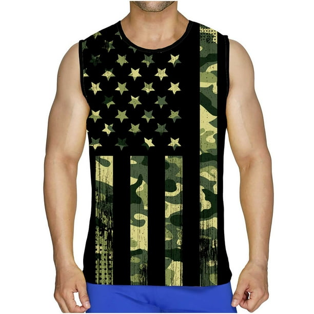 Hombres Casual Cuello Redondo Jersey Bandera 3D Impresión Digital Camiseta Tops Chaleco Pompotops oipoqjl30562