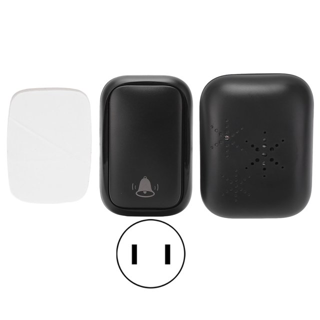 Timbre inalámbrico con música, autoalimentado, color negro, con enchufe estadounidense de CA 110-230 V, no necesita pilas, control de largo alcance