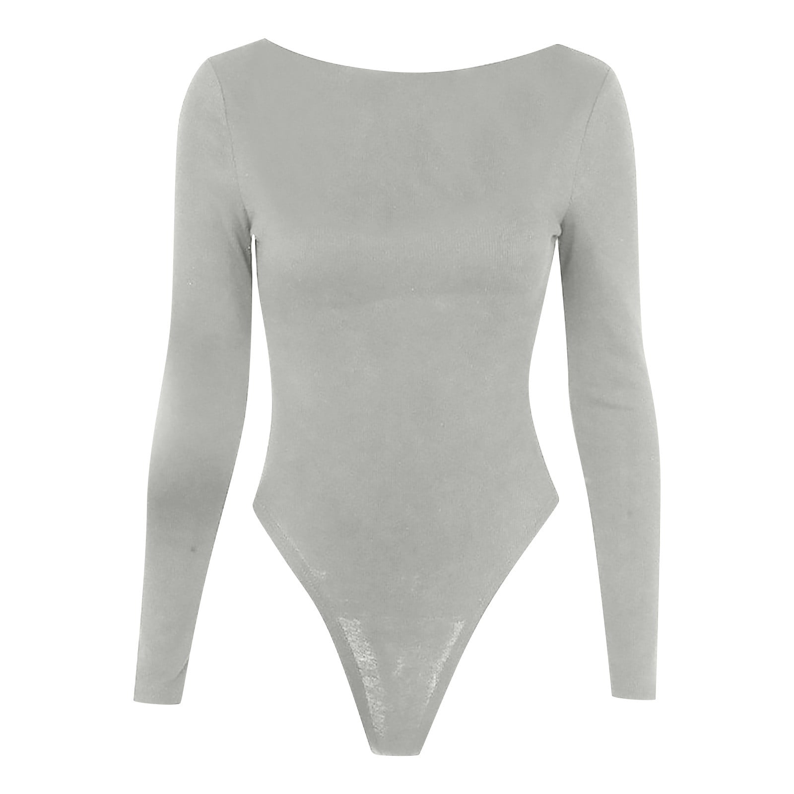 APEXFWDT Seamless Long Sleeve Thong Bodysuit for Women Crew Neck Tummy  Control Body Suits Tops Tight Body Body Clothing 