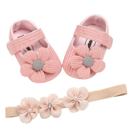 

TENSUNNYD Baby Girls Dress Shoes Princess Flower Prewalker Set Girls Bowknot Toddler Shoes+Headband Baby Shoes None- Sole Princess Shoes 12M-18M