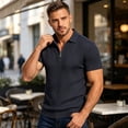 thumbnail image 7 of KLHDSF Men's Textured Knit Polo Shirts 1/4 Zipper Shirts Short Sleeve Casual Lightweight Golf Shirt Navy L, 7 of 7
