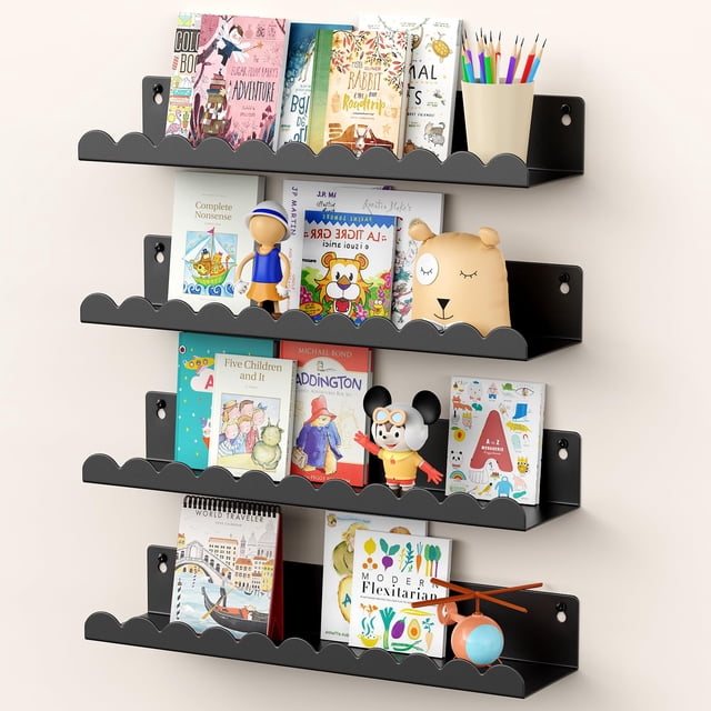 Libro infantil Floating Shelves Gattlukd, 43 cm, metal negro, paquete de 4