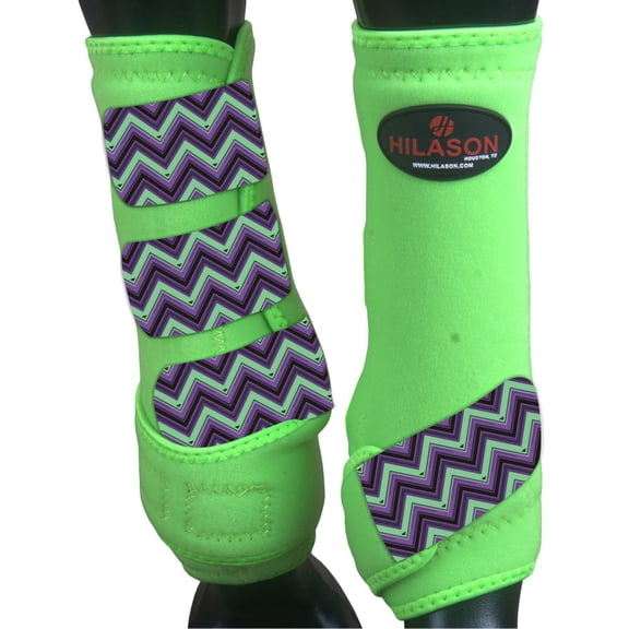 Medium Hilason Horse Medicine Sports Boots Rear Hind Leg Green Chevron