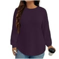 thumbnail image 2 of Nfurl Waffle Knit Tops for Plus Size Women Loose Fit Long Sleeve Solid Color Blouses Crew Neck Pullover Ladies Fall Tops Purple XXXXXL, 2 of 4