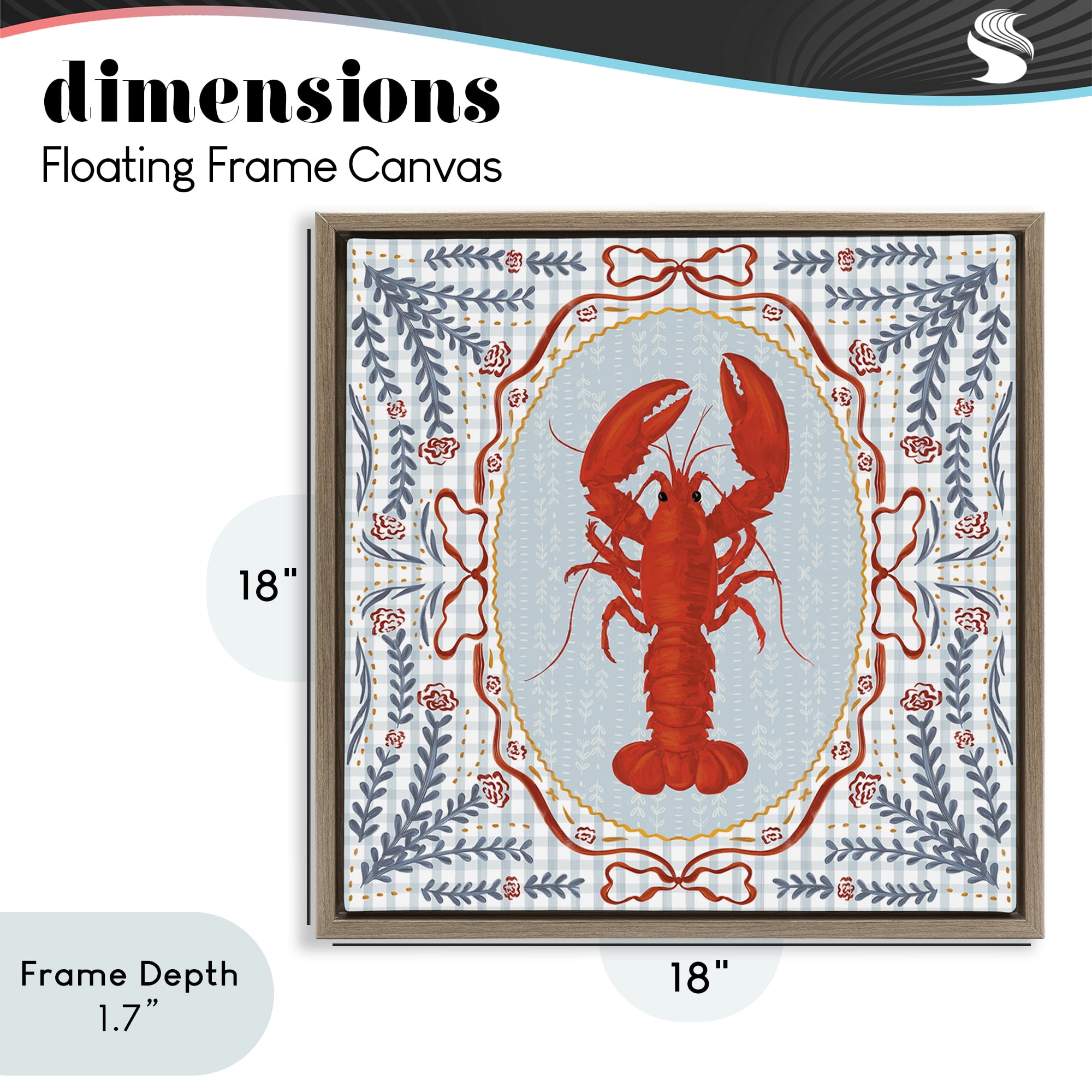 Stupell Industries Lobster Portrait Blue Gingham Brown Framed Floater Canvas Wall Art, design by Vero Illustrates