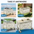 thumbnail image 6 of JUSTLET Collapsible Wagon Cart with Canopy and Bamboo Tabletop - Portable Utility Garden Cart for Camping and Outdoor Activities，Creamy White, 6 of 11
