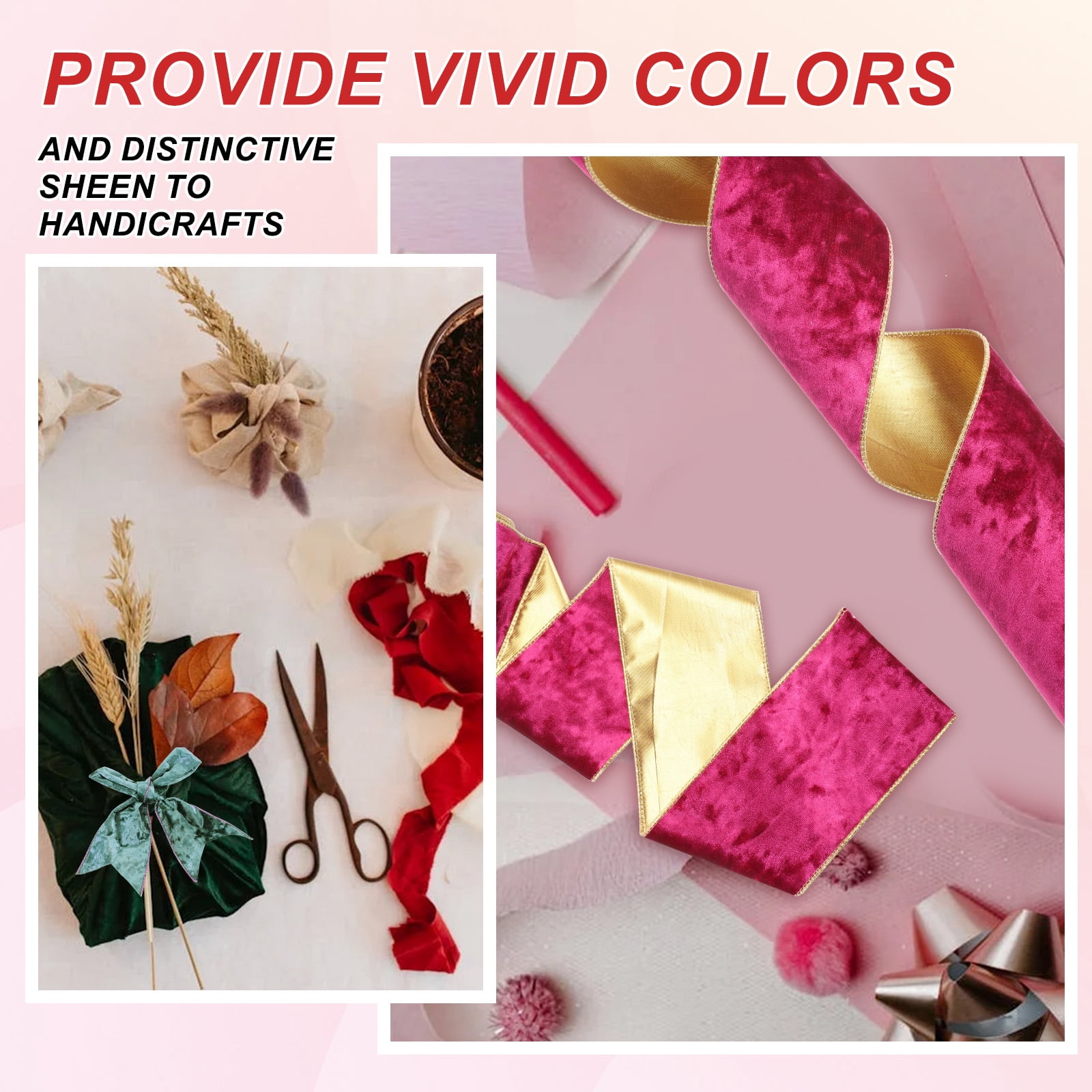 Uxcell 2.5" x 10 Yards Velvet Wired Gold Crushed Ribbon for Bow Decor Coffee