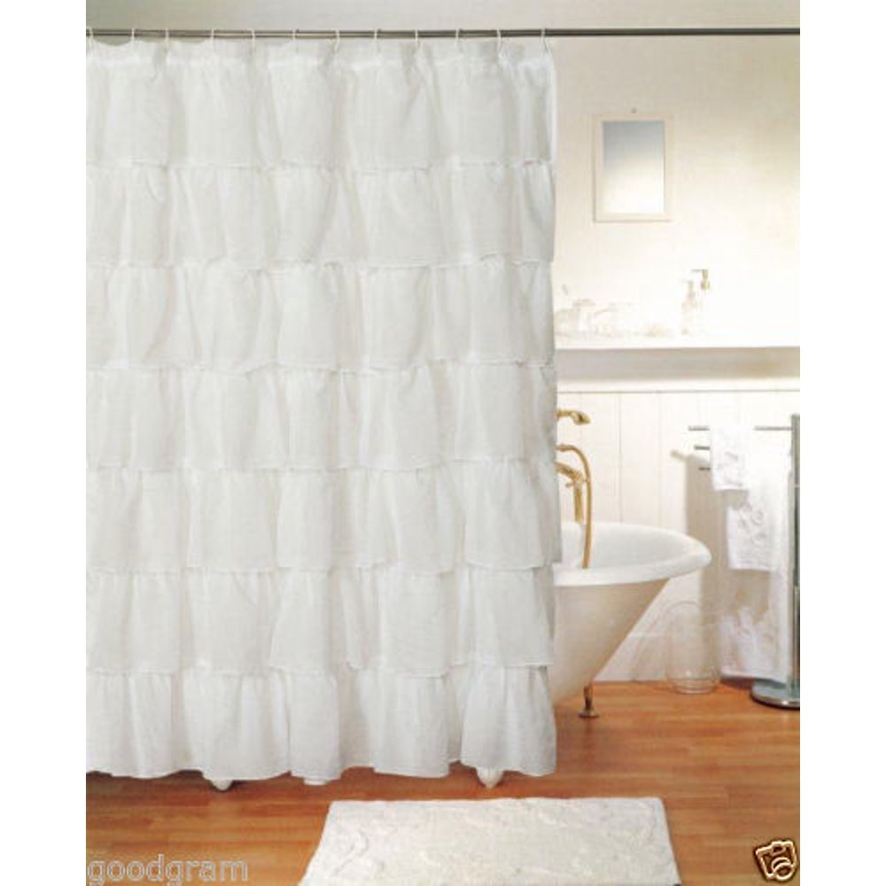 Gee Di Moda Gypsy Ruffled Shower Curtain White 70" wide x 72" long