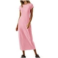 thumbnail image 1 of Birdeem Robes pour Femmes Robe Longue Décontractée Col Rond Couleur Unie Manches Courtes Robe Col Rond, 1 of 10