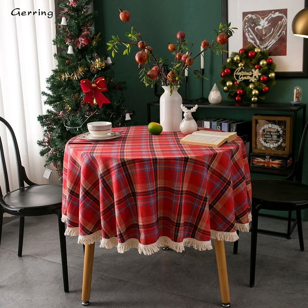 Gerring-cubierta de mesa de centro de Navidad, mantel de borlas redondas americanas para fiesta qym unisex