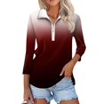 thumbnail image 3 of Scyoekwg 3/4 Sleeve T Shirts for Women Zipper Turndown Collar Tops Lightweight Tops for Women Trendy Tshirt Gradient Color Dressy Casual Blouse Loose Blouses (Wine,S), 3 of 7