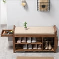 thumbnail image 3 of Solid Wood Entryway Shoe Rack Storage Bench with Cushioned Seat 2 Shelves and Drawer, 3 of 5