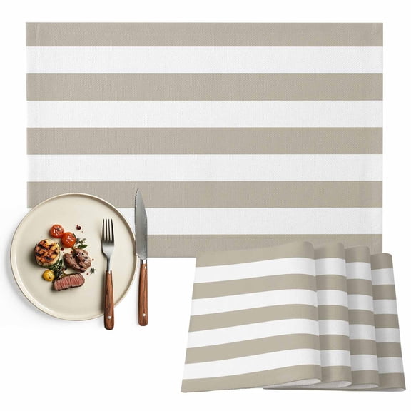 Placemats Set of 4, Classical Stripe Placemats Set of 4, Beige Tablemats Washable Placemat Table Decoration for Kitchen Table Dinner Party Home Decor Indoor Outdoor 13x19 Inch