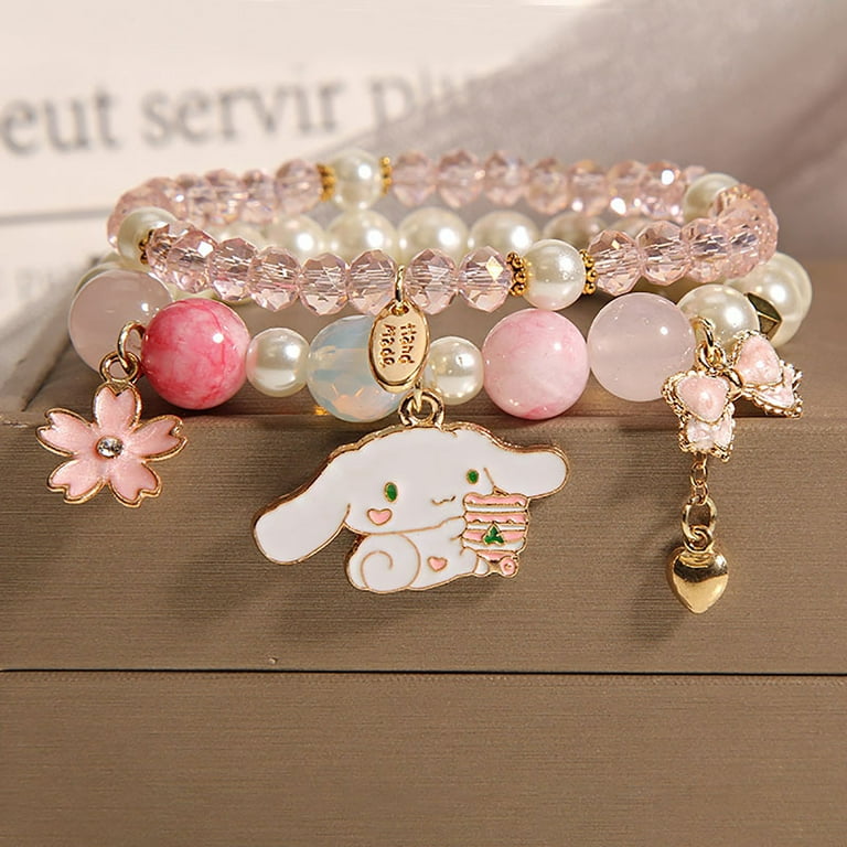 Kawaii Bracelets Set Crystal Beads Pearl Bracelets Cute Cartoon Elastic  Beaded B