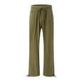 thumbnail image 3 of DYMADE Womens Cotton Linen Full Length Elastic Waist Draw String Solid Mid Waist Summer Casual Pants, 3 of 4