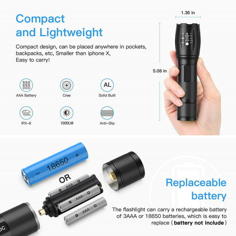 Portable LED Flashlight, 5.5 Inch Mini Best Super Bright Camping  Accessories, Outdoor Gear, Battery-Powered Handheld High Lumens Pocket  Waterproof