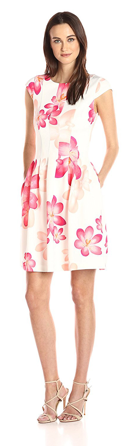 calvin klein short sleeve fit & flare dress
