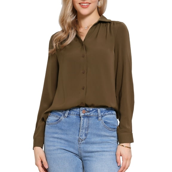 DARING DIVA Women's Long Sleeve Business Casual Work Top S Brown