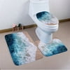Follure Bathroom Non-Slip Blue Ocean Style Pedestal Rug + Lid Toilet Cover + Bath Mat