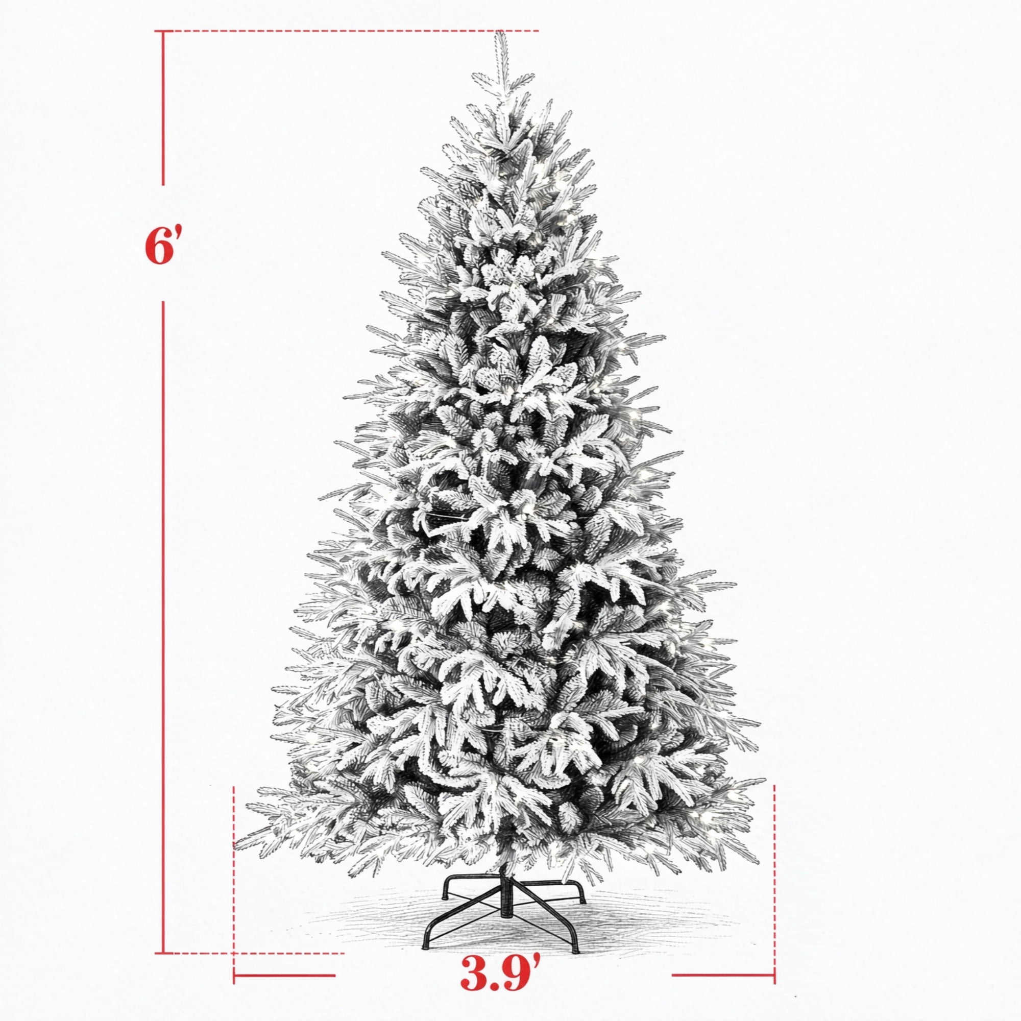 6 ft Pre-Lit Flocked Christmas Tree with 2015 Tips and 260 Warm White LED Lights, Hinged Design