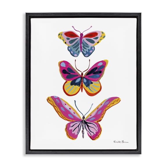 Stupell Industries Small to Large Butterflies Insects Painting Black Floater Framed Canvas Art Print Wall Art, 17 x 21