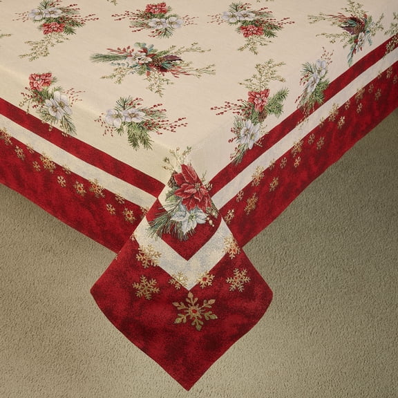 Winter Foliage 118L Oblong Tablecloth, Christmas, Holiday, Washable Fabric Table Linens