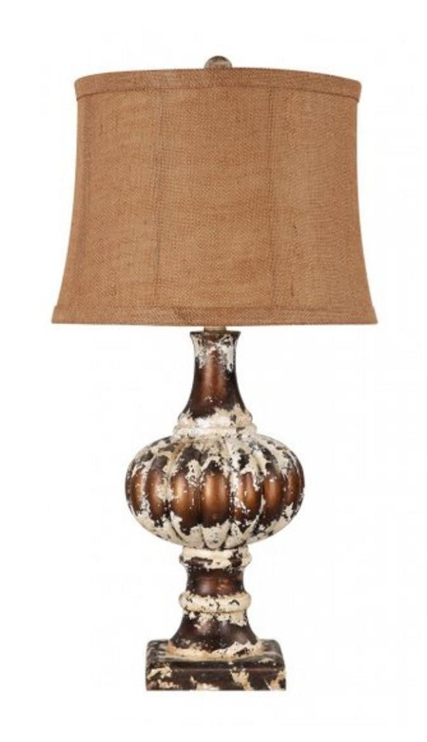 29 Brewster Nautical Inspired Distressed Table Lamp With Burlap Fabric Shade