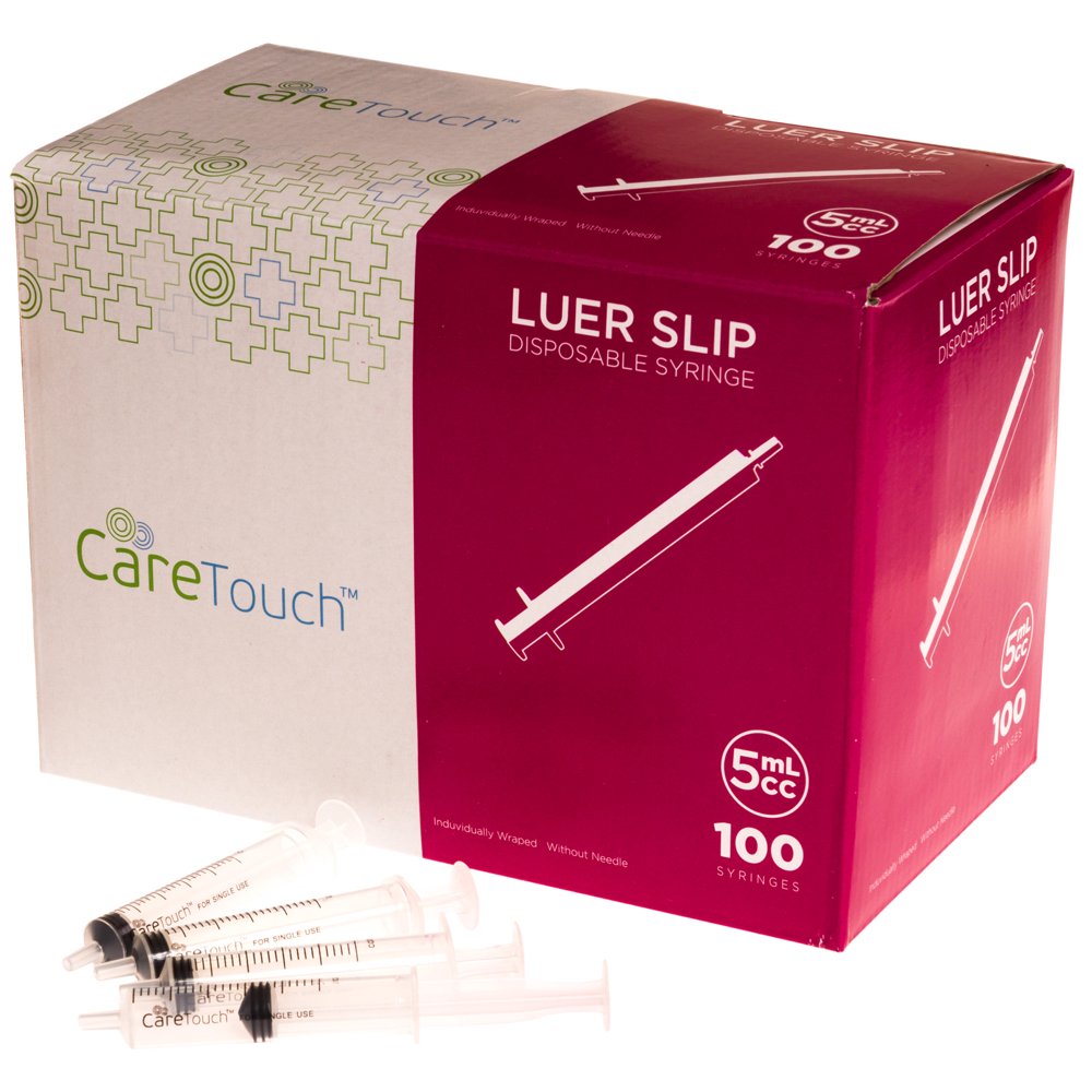 Care Touch Syringe with Luer Slip Tip, 5ml 100 Sterile Syringes (No