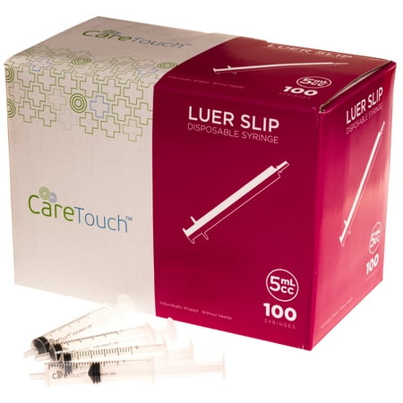 Care Touch Syringe with Luer Slip Tip, 5ml - 100 Sterile Syringes (No