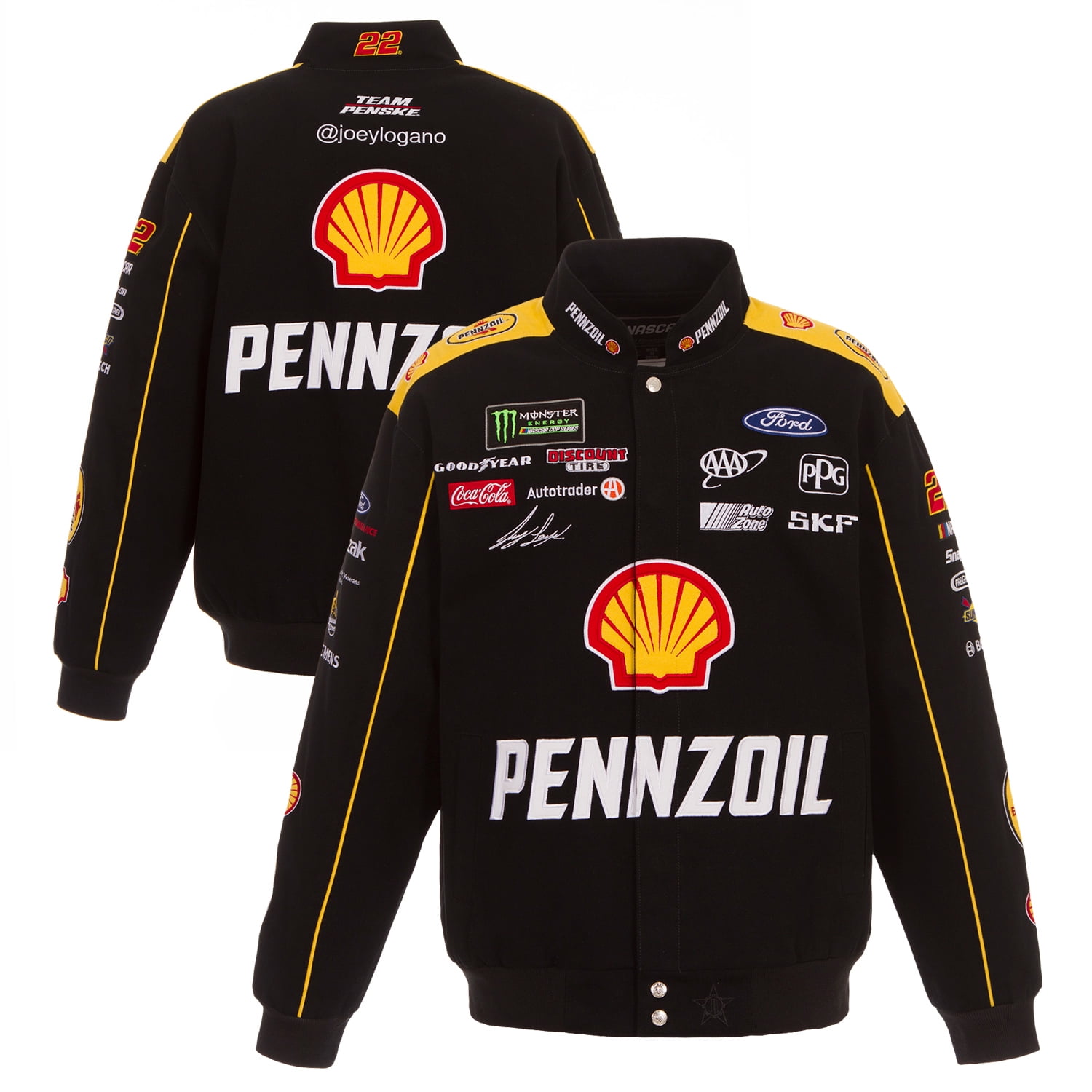 Joey Logano JH Design Pennzoil Full-Snap Twill Uniform Jacket Black Yellow by JH Design Group