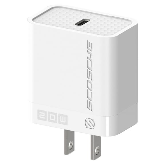 Scosche SHPDC20WT-SP PowerVolt 20W Power Delivery USB-C Fast Charging Power Adapter Wall Plug, White