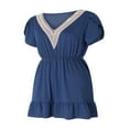 thumbnail image 2 of PENGXIANG Femmes Été Casual Manches Courtes V Cou une Robe Doublée Patchwork Robe Courte, 2 of 8