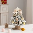 thumbnail image 4 of Beige Desktop Christmas Tree Holiday Decoration Artificial Mini Tree Set Home Party Decor with String Lights Flocking Christmas Tree, 4 of 6