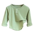 thumbnail image 1 of MIASHUI Hauts pour Enfants T-Shirt Chaud Garçons Filles Col Rond Manches Longues, Vert, 18-24 Mois, 1 of 3