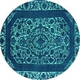 thumbnail image 1 of Ahgly Company Machine Washable Indoor Round Oriental Turquoise Blue Industrial Area Rugs, 3' Round, 1 of 4