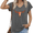 Dark Gray, variant on Women's Cowgirl Longhorn Skull Graphic V-Neck Short Sleeve T-Shirt Retro Western Casual Tee Rose Red
