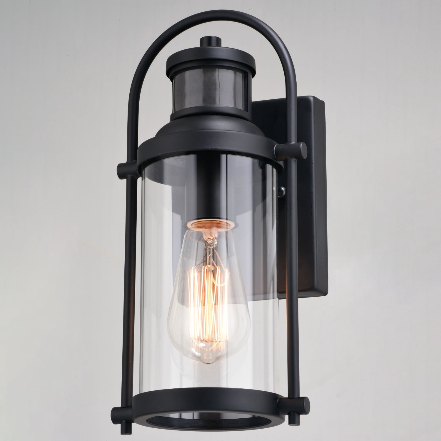 Winfield 5.75-in. 1 Light Black Motion Sensor Dusk to Dawn Outdoor Wall Lantern Clear Glass