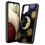 Capsule Case Compatible with Galaxy A12 [Cute Hybrid Fusion Slim Fit Heavy Duty Men Women Girly Design Protective Black Phone Case Cover] for Samsung Galaxy A12 SM-A125 (Celestial Moon Sun Stars)