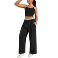 thumbnail image 4 of Conjunto de chándal para mujer ATHLECHIC, con tirantes de espagueti, top corto y pantalones rectos M en negro, 4 of 5