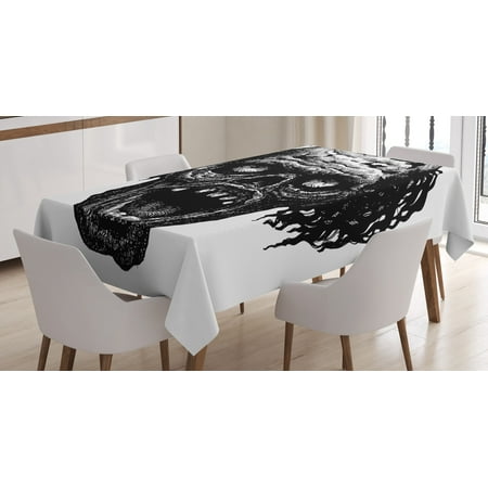 - Halloween Tablecloth, Zombie Head Evil Dead Man Portrait Fiction Creature Scary Monster Graphic, Rectangular Table Cover for Dining Room Kitchen, 52 X 70 Inches, Black Dark Grey, by Ambesonne