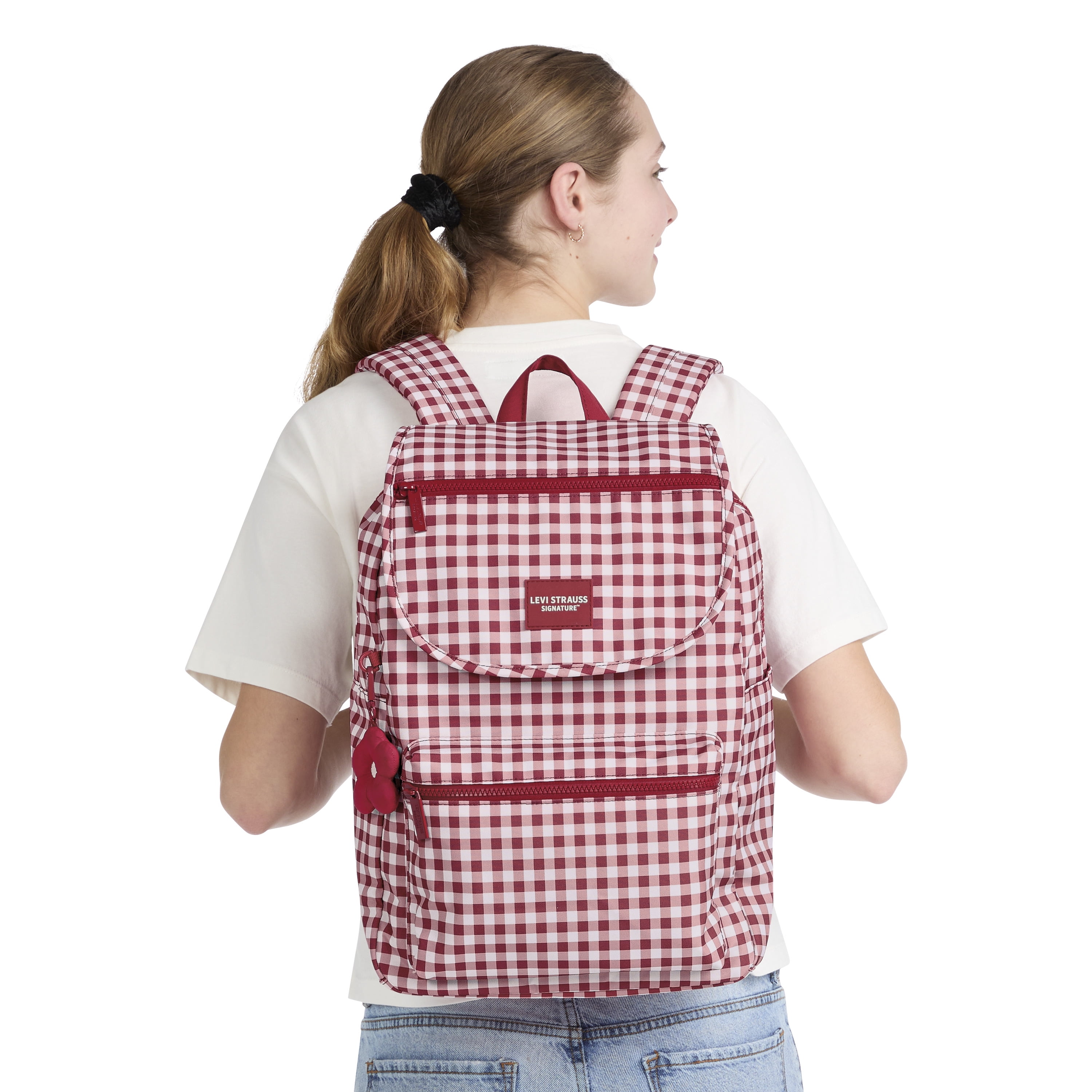 Levi Strauss Signature 17"  Women's Adult Gingham Top Loader Backpack, Chili Pepper