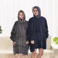 thumbnail image 2 of (Navyblue)Wearable Blanket Hoodie, Oversized Sherpa Blanket Sweatshirt with Hood Pocket and Sleeves, Super Soft Warm Plush Hooded Blanket for Adult Women Men, O, 2 of 5