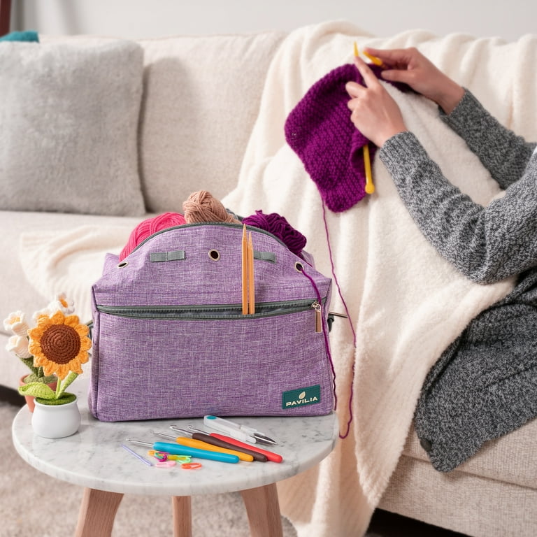 PAVILIA Knitting Bag for Crocheting, Small Crochet Bag Organizer