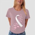 thumbnail image 2 of Towmus Women Breast Cancer T-Shirt Crew Neck Pink Ribbon Shirts Casual Graphic Pink Cancer Warrior Blouse, 2 of 5